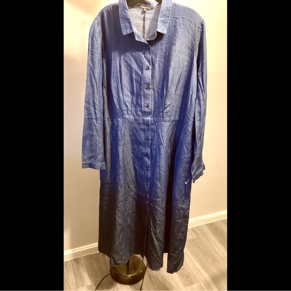 16 18 Dark Blue Denim Button Front Dress Long Sleeves Also Coat